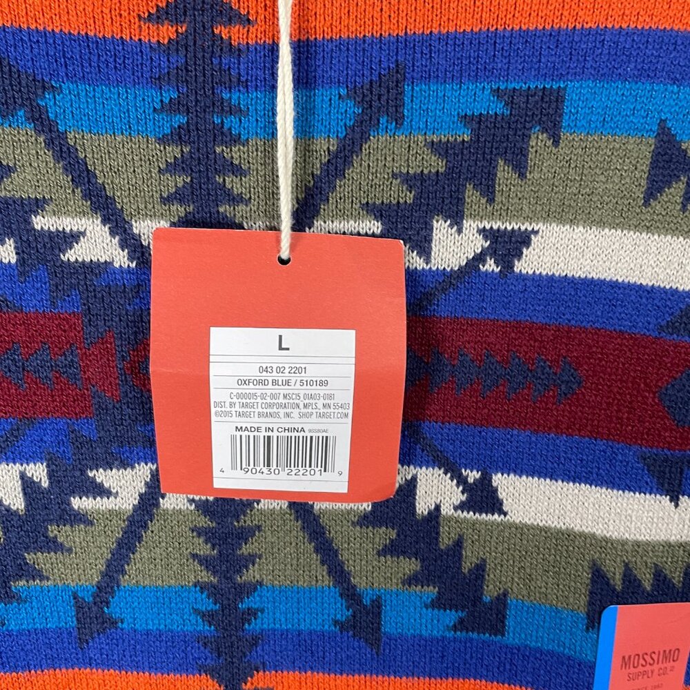 Mossimo Blue Aztec Print Pullover Long Sleeve Sweater Mens Size L Cotton Knit - Picture 3 of 7